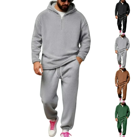 MLQIDK Mens Big and Tall Sweatsuits 2 Piece Set Athletic Workout Gym Fleece Hoodie and Sweatpants Casual Sweatsuits Winter Jogging Sweat Suits Lounge Outfit Saffron M