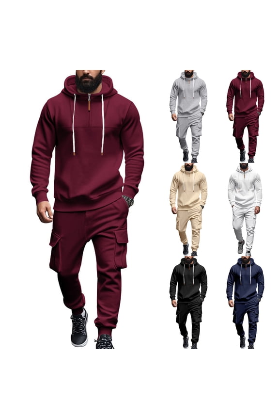 Mens Big and Tall Sweatsuits Workout Gym Casual Fleece Hoodie and Sweatpants Jogging Sweat Suits Sweatsuits Athletic Lounge Outfit 2 Piece Set Winter Suit Sets Khaki 2XL