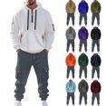 thumbnail image 1 of MLQIDK Mens Big and Tall Track Suits 2 Piece Set Athletic Workout Gym Casual Fleece Hoodie and Cargo Sweatpants Sweatsuits Winter Jogging Sweat Suits Lounge Outfit White S, 1 of 5