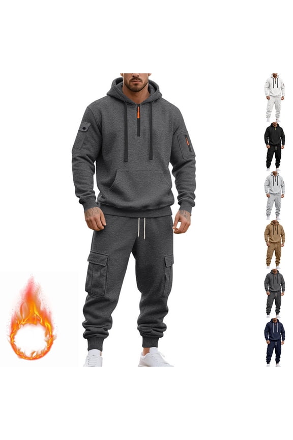 Mens Big and Tall Workout Gym 2 Piece Set Athletic Sweatsuits Fleece Zip up Hoodie and Sweatpants Sport Sweatsuits Winter Jogging Sweat Suits Lounge Outfit Light Gray L