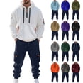 thumbnail image 1 of MLQIDK Mens Big and Tall Workout Gym 2 Piece Set Winter Track Suits Fleece Hoodie and Cargo Sweatpants Casual Tracksuits Athletic Jogging Suit Lounge Outfit Navy M, 1 of 5
