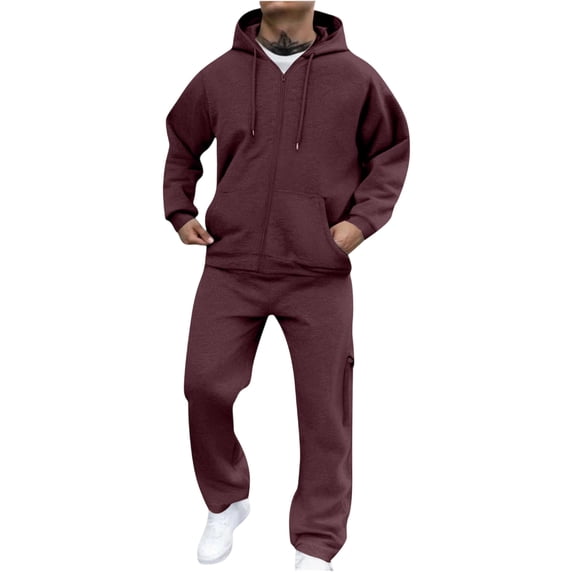 MLQIDK Mens Big and Tall Workout Gym 2 Piece Set Winter Track Suits Fleece Zip up Hoodie and Cargo Sweatpants Sport Sweatsuits Athletic Jogging Sweat Suits Lounge Outfit Saffron XL