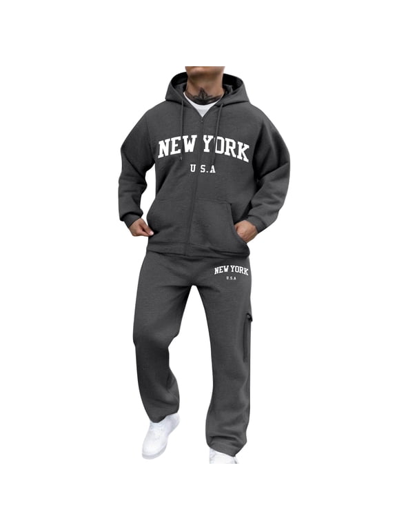 Mens Big and Tall Workout Gym 2 Piece Set Winter Track Suits Fleece Zip up Hoodie and Sweatpants Sport Sweatsuits Athletic Jogging Suit Lounge Outfit Dark Gray XL