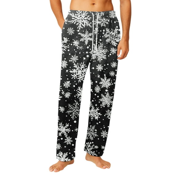 MLQIDK Mens Christmas Pajama Pants Xmas Tree Snowflake Pajamas Comfy Lounge Pj Pants Funny Christmas Drawstring Sleep Pj Bottoms