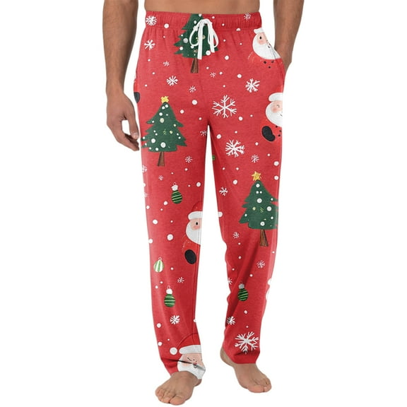 MLQIDK Mens Christmas Pj Pants 2025 Lounge Funny Santa Xmas Tree Snowflake Pjs Pants Christmas Comfy Christmas Pajama Pants Drawstring Sleep Pj Bottoms