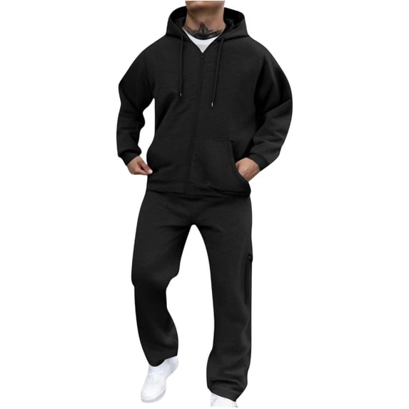MLQIDK Mens Track Suits 2 Piece Set Winter Workout Gym Fleece Zip up Hoodie and Cargo Sweatpants Big and Tall Athletic Sport Sweatsuits Jogging Sweat Suits Lounge Outfit Dark Gray S