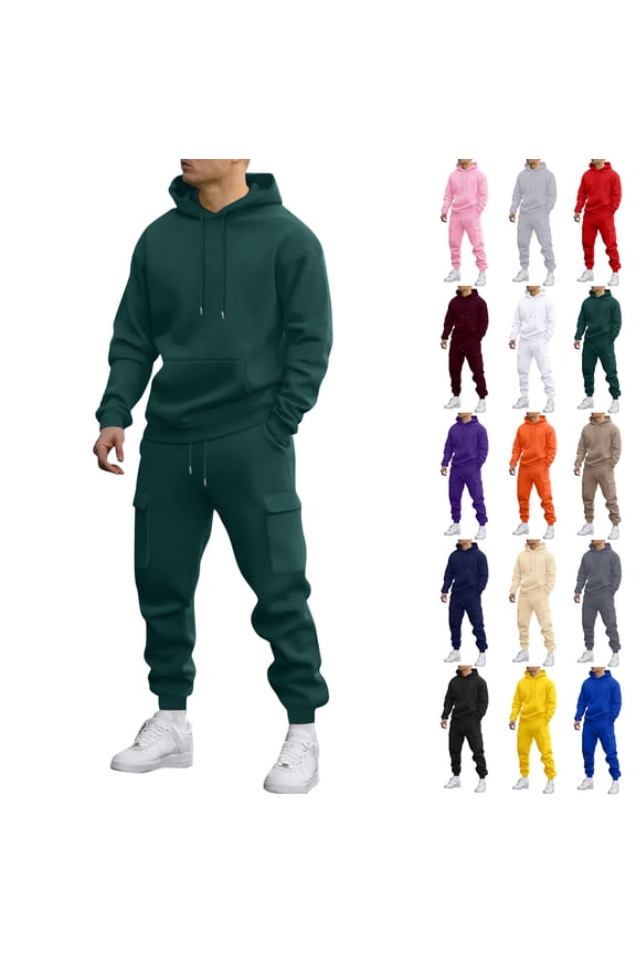 Mens Track Suits Big and Tall 2 Piece Set Athletic Workout Gym Sport Fleece Hoodie and Sweatpants Sweatsuits Winter Jogging Sweat Suits Lounge Outfit Khaki L