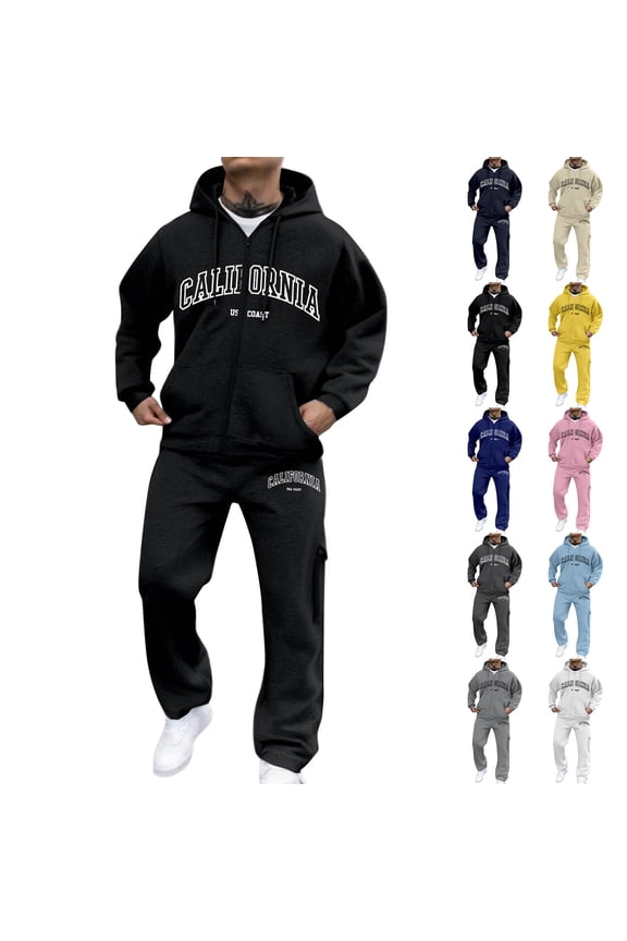 Mens Track Suits Big and Tall 2 Piece Set Athletic Workout Gym Sport Fleece Zip up Hoodie and Sweatpants Tracksuits Winter Jogging Sweat Suits Lounge Outfit Black 3XL