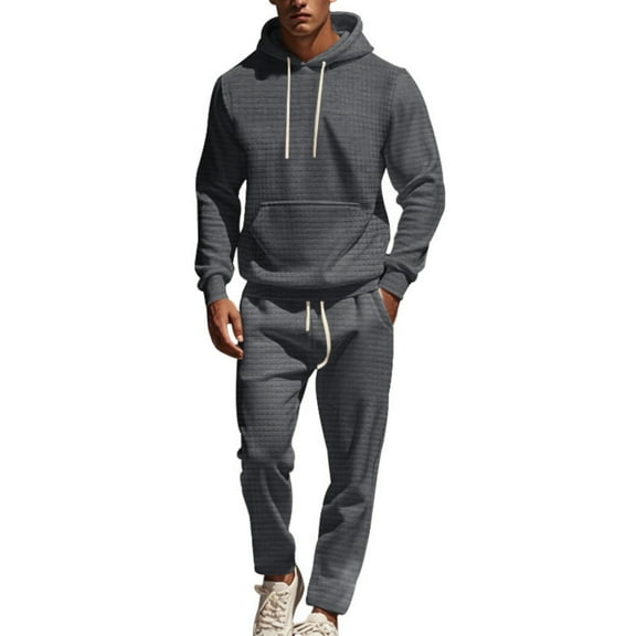 MLQIDK Mens Track Suits Big and Tall Workout Gym Sport Fleece Hoodie and Sweatpants Jogging Sweat Suits Tracksuits Athletic Lounge Outfit 2 Piece Set Winter Suit Sets Light Gray L