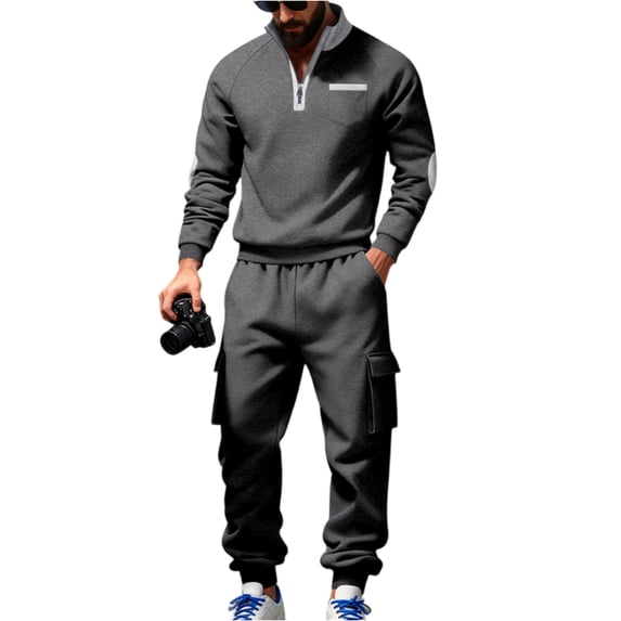 MLQIDK Mens Track Suits Fleece Hoodie and Cargo Sweatpants Workout Gym Jogging Sweat Suits Lounge Outfit 2 Piece Set Sport Athletic Tracksuits Big and Tall Winter Suit Sets Navy 3XL