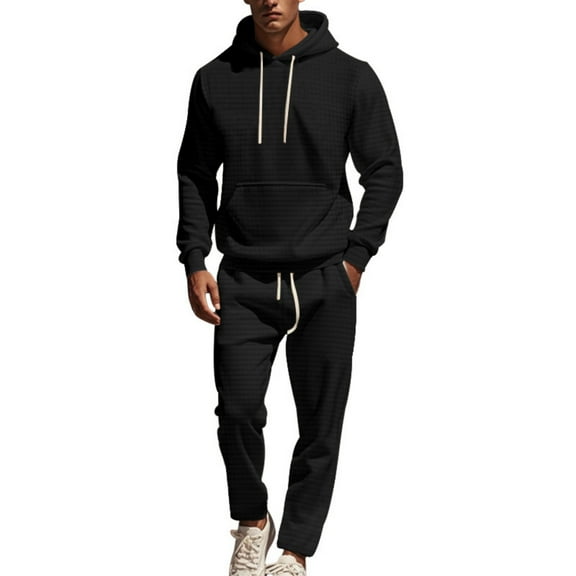 MLQIDK Mens Workout Gym Big and Tall Jogging Sweat Suits Sweatsuits Casual Fleece Hoodie and Sweatpants Athletic Jogging Sweat Suits Lounge Outfit 2 Piece Set Winter Suit Sets Dark Gray L
