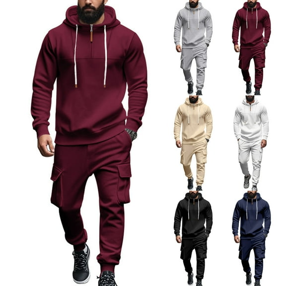 MLQIDK Mens Workout Gym Big and Tall Track Suits Fleece Hoodie and Sweatpants 2 Piece Set Athletic Winter Sport Tracksuits Jogging Suit Lounge Outfit Khaki 3XL