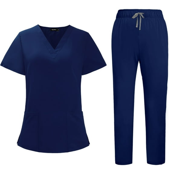 MLQIDK Navy Scrubs Sets for Women Plus Size Medical Scrubs Petite V Neck Yoga Scrub Pants and Tops Jogger Scrubs Nurse Uniforms Clothing Set for Women Navy XL