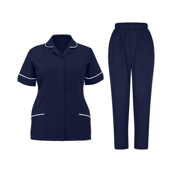 MLQIDK Navy Scrubs Sets for Women Plus Size Scrub Sets Stretchy V-Neck Scrub Tops and Pants Medical Scrubs Nursing Scrubs with Pockets Navy L