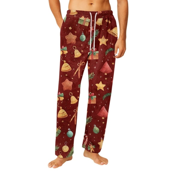 MLQIDK Pajama Pants Mens Xmas Tree Snowflake Comfy Christmas Lounge Pants Funny Pajama Pants Holiday Drawstring Sleep Bottoms