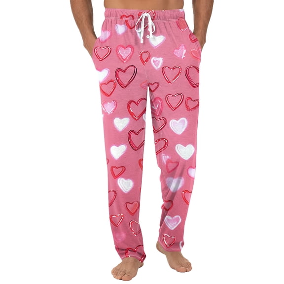 MLQIDK Pajama Pants Women Heart Print Comfy Valentine's Day Pants Wide Leg Valentines Day Pajamas Cute Drawstring Sleep Couple Pajamas