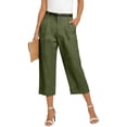 thumbnail image 1 of MLQIDK Pedal Pushers for Women Linen Capri Pants Dressy Casual Elastic Waist Knee Length Shorts Trendy Summer Linen Capri Pants with Pockets Army Green M, 1 of 5