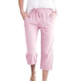thumbnail image 1 of MLQIDK Pedal Pushers for Women Striped Capri Pants Trendy Summer High Waisted Knee Length Work Capris Dressy Casual Striped Capris with Pockets Pink 2XL, 1 of 7