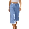 thumbnail image 1 of MLQIDK Pedal Pushers for Women Capri Pants Dressy Casual Elastic Waist Knee Length Capris Trendy Summer Crop Capri Pants with Pockets Blue S, 1 of 7