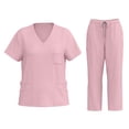 thumbnail image 1 of MLQIDK Pink Scrubs Sets for Women Plus Size Nursing Top Stretchy V Neck Scrub Tops and Pants Scrub Sets Medical Uniforms Uniformes De Enfermeras De Mujer Pink XXL, 1 of 6