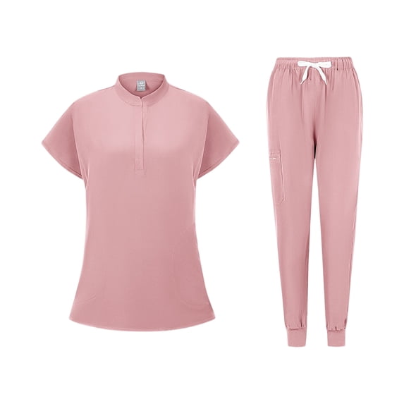 MLQIDK Pink Scrubs Sets for Women Plus Size Scrub Joggers Petite V Neck Scrub Pants and Tops Medical Scrubs Nurse Uniforms Clothing Set for Women Pink S