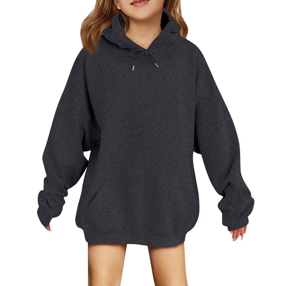 MLQIDK Plain Hoodie Girls Clothes Size 10-12 Years Long Sleeve Solid Color Cute Basic Hoodie Pullover Cute Kids Clothes 110(3-4 Years)