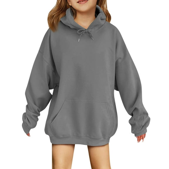 MLQIDK Plain Hoodie Sweatshirts for Teen Girls Long Sleeve Solid Color Cute Pullover Basic Hoodie 10-12 Years Kids Clothes 150(11-12 Years)