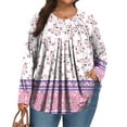 thumbnail image 1 of TQWQT Plus Size Blouses for Women Boho Pleated Plus Size Tops Floral Print V Neck Long Sleeve T Shirts Curvy Women Dressy Casual Tunics Women Loose Fit Clothes Purple Pink XL, 1 of 5