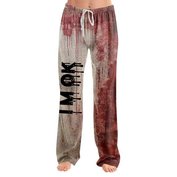 MLQIDK Plus Size Halloween Pajamas Women Halloween Pumpkin Bat Ghost Print Pajamas Elastic Waist Loose fit Fall Pajamas Funny Drawstring Halloween PJ Pants Fall Pjs