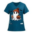 thumbnail image 1 of MLQIDK Plus Size Scrubs for Women Stretch Short Sleeve Halloween Printed Nurse Uniforms V-Neck Funny Scrub Shirts Halloween Fun Workwear Dark Green 5XL, 1 of 5