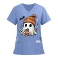 thumbnail image 1 of MLQIDK Plus Size Scrubs for Women Stretch Short Sleeve Halloween Printed Nurse Uniforms V Neck Funny Scrub Shirts Halloween Fun Workwear Blue 5XL, 1 of 5