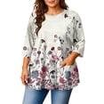 thumbnail image 1 of MLQIDK Plus Size Tops for Women Dressy Fashion Plus Size Spring Tops V Neck Plus Size 3/4 Sleeve Tops Floral Print Casual Tunics 4x Womens Plus Size Clothes Hot Pink 3XL, 1 of 6