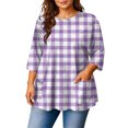 thumbnail image 1 of MLQIDK Plus Size Tops for Women Cute 4x Womens Top V Neck Plaid Print 3/4 Sleeves Tee Dressy Casual T Shirts Women Loose Fit Clothes Purple 3XL, 1 of 6