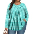 thumbnail image 1 of TQWQT Plus Size Tshirts for Women Boho Womens Size 4x Tops V Neck Long Sleeve Tunic Womens Tops Plus Size Dressy Casual Floral Graphic Tees 4x Womens Plus Size Clothes Cyan 2XL, 1 of 5