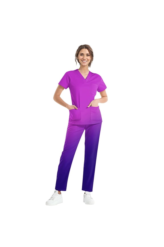 Purple Scrubs Sets for Women Plus Size Medical Scrub Sets Stretchy V-Neck Yoga Scrub Pants and Tops Scrubs Nursing Scrubs Jogger Scrubs Purple XXL