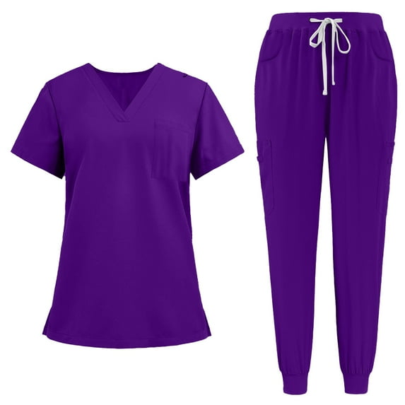 MLQIDK Purple Scrubs Sets for Women Plus Size Nursing Uniforms Stretchy V Neck Scrub Tops and Pants Medical Scrub Sets Scrubs Tall Scrubs Sets Purple XXL