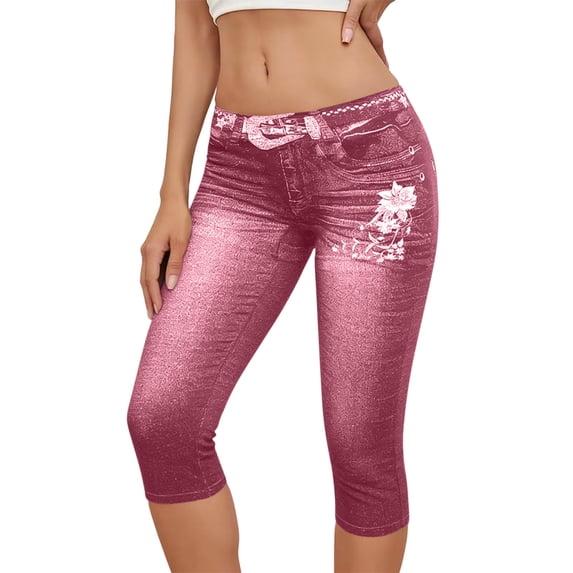MLQIDK Red Denim Capri Jeans for Women Denim Capri Jeans Knee Length High Waisted Ladies Capris Dressy Casual Pedal Pushers with Pockets Red XL