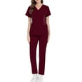 thumbnail image 1 of MLQIDK Scrub Sets for Woman Plus Size Nurse Uniforms Stretchy V Neck Yoga Scrub Pants and Tops Scrub Joggers Medical Uniforms Uniformes De Enfermeras De Mujer Wine L, 1 of 5