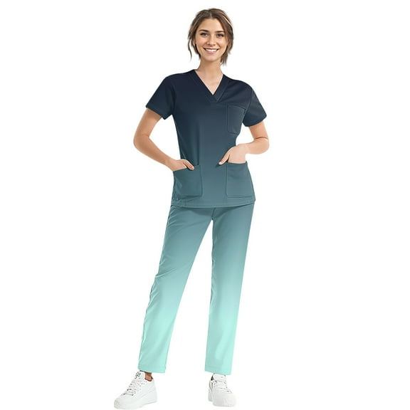 MLQIDK Scrub Sets for Woman Plus Size Scrub Joggers Petite V Neck Yoga Scrub Pants and Tops Medical Uniforms Nursing Top Clothing Set for Women Dark Blue XXXL