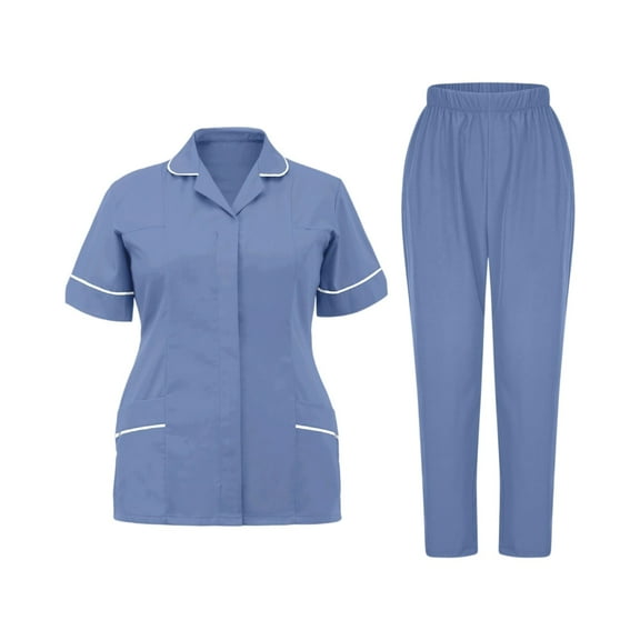 MLQIDK Scrub Sets for Woman Plus Size Jogger Scrubs Stretchy V-Neck Scrub Pants and Tops Nursing Top Medical Scrubs with Pockets Blue XXL