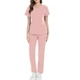 thumbnail image 1 of MLQIDK Scrub Sets for Woman Plus Size Jogger Scrubs Stretchy V Neck Yoga Scrub Pants and Tops Medical Scrubs Nursing Scrubs Tall Scrubs Pink S, 1 of 6