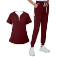 thumbnail image 1 of MLQIDK Scrub Sets for Woman Plus Size Medical Scrubs Petite V-Neck Scrub Pants and Tops Scrubs Nursing Scrubs Clothing Set for Women Wine M, 1 of 8