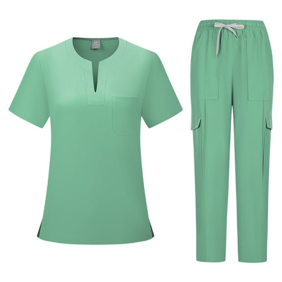 MLQIDK Scrub Sets for Woman Plus Size Medical Uniforms Stretchy V-Neck Scrub Pants and Tops Nursing Top Scrub Set with Pockets Mint Green L