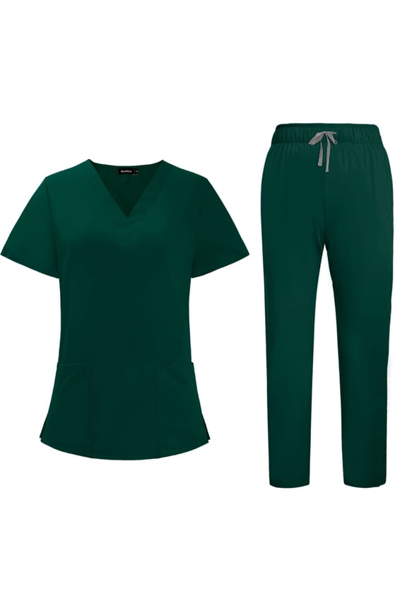 Scrub Sets for Woman Plus Size Nurse Uniforms Petite V Neck Scrub Pants and Tops Medical Uniforms Scrub Set with Pockets Dark Green M