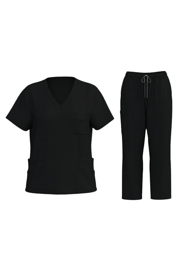 Scrub Sets for Woman Plus Size Nurse Uniforms Stretchy V Neck Scrub Pants and Tops Medical Scrubs Scrub Joggers Med Couture Scrubs Black XXL