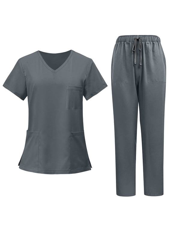 Scrub Sets for Woman Plus Size Scrub Sets Stretchy V-Neck Yoga Scrub Pants and Tops Medical Uniforms Nursing Scrubs with Pockets Gray XXL