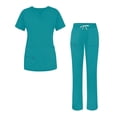 thumbnail image 1 of MLQIDK Scrubs for Women Plus Size Scrub Joggers Stretchy V Neck Yoga Scrub Pants and Tops Medical Scrub Sets Nursing Uniforms with Pockets Turquoise S, 1 of 4