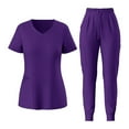 thumbnail image 1 of MLQIDK Scrubs for Women Set Plus Size Medical Scrub Sets Stretchy V Neck Yoga Scrub Pants and Tops Scrub Joggers Nursing Top Clothing Set for Women Dark Purple M, 1 of 4