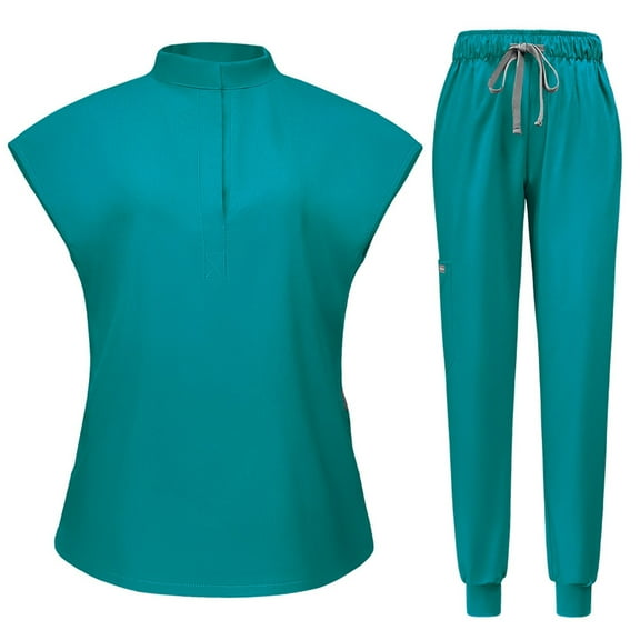 MLQIDK Scrubs for Women Set Plus Size Nursing Uniforms Stretchy V-Neck Yoga Scrub Pants and Tops Scrub Joggers Medical Scrubs Med Couture Scrubs Light Blue M