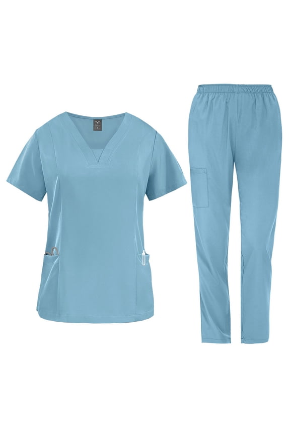 Scrubs for Women Plus Size Medical Scrubs Stretchy V-Neck Scrub Pants and Tops Nursing Scrubs Scrub Sets with Pockets Light Blue XL